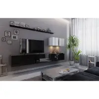 Fun Moebel Mediawand Wohnwand 7 tlg -NEXI XL 7- Schwarz- Weiss Hochglanz inkl.LED