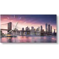 DEQORI Glasuhr 60x30 cm Modern 'Brooklyn Bridge Abendröte' Wanduhr Glas Uhr Design leise