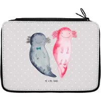 Mr. & Mrs. Panda Federtasche Axolotl Freundin - Grau Pastell - Geschenk, glücklich, Liebe, Schuletui, Etui für Stifte, Bleistiftetui, Valentinstag, Federmäppchen