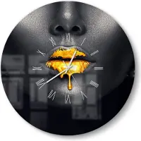 DEQORI Glasuhr Ø50 cm Römisch 'Goldbedeckte Lippen' Wanduhr Glas Uhr Design leise