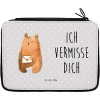 Mr. & Mrs. Panda Bleistift Etui Bär Vermissen - Grau Pastell - Geschenk, Federmäppchen, Freundin, Reise, Federmappe, Mäppchen, Freund, Federtasche, Teddy, für Stifte