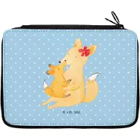 Mr. & Mrs. Panda Schlamper Fuchs Mama - Blau Pastell - Geschenk, Muttertag, Schoß, Bleistiftetui, Etui, Umarmen, Federtasche, Mäppchen, Federmäppchen, Mutter, für Stifte