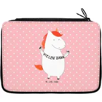 Mr. & Mrs. Panda Mäppchen Einhorn Dankeschön - Rot Pastell - Geschenk, Unicorn, Etui für Stifte, Danke, Einhörner, Schlampermäppchen, Bleistiftetui, Danksagung