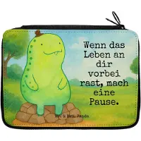 Mr. & Mrs. Panda Federtasche Schildkröte Pause Design - Weiß - Geschenk, Panzer, Achtsam, Mäppchen, Bleistiftetui, Achtsamkeit, Stifteetui, Etui, Schlampermäppchen