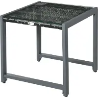 Welikera Gartentisch Garten Beistelltisch Tisch Gartenmöbel mit Hartglas Polyrattan + Aluminium Grau 50 x 49,5 x 50 cm