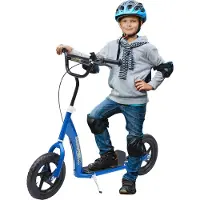 Welikera Kinderroller mit Hinterbremse Kickscooter 12 Zoll Tretroller Roller Scooter Cityroller für Kinder Kickboard Höhenverstellbar Stahl EVA Blau 120 x 52 x 80-88 cm
