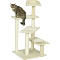 Dopwii Kratzbaum 100 cm Katzenturm mit Sisalstämme, große Plattform, mehrstöckiger Katzenkratzbaum, Kletterbaum, für kleine & mittelgroße Katzen, Beige