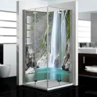 Dedeco Eck-Duschrückwände Aluminium wasserfest Motiv: Wasserfall V15, 2 x 90x200x0,3cm, Badrückwand, Fliesenersatz fugenlos Wandverkleidung Wandpaneele, Germany
