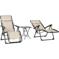 SUGIFT 2 Liegestühle Netzstoff klappbar, Sonnenliege Set 3-teilig mit Beistelltisch, Metallrahmen, Beige | 5-fach verstellbar | 90 x 65 x 110 cm