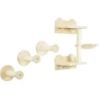Dopwii Kletterstufen, Kletterwand, Katzentreppe, 4-tlg. Set, mit Kratzbaum, Hängematte, beige+cremeweiß, 40 x 28 x 73cm