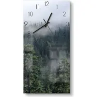 DEQORI Glasuhr 30x60 cm Zahlen 'Tannenspitzen im Nebel' Wanduhr Glas Uhr Design leise
