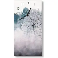 DEQORI Glasuhr 30x60 cm Zahlen 'Eisiger Morgen im Wald' Wanduhr Glas Uhr Design leise