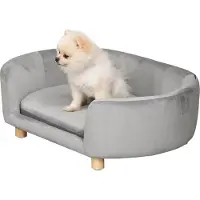 Welikera Haustiersofa Hundesofa Hundebett mit Holländischer Samt Schaumstoff Birke Bein für Katzen Hunde 86 x 55 x 33 cm Hellgrau