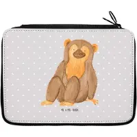 Mr. & Mrs. Panda Schlampermäppchen Affe - Grau Pastell - Geschenk, Respekt, Selbstbewusstsein, Motivation, Federmäppchen, Mäppchen, Liebe, Etui, Afrika, Affen, Federmappe