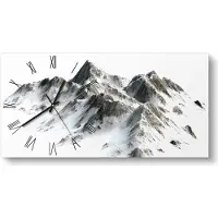 DEQORI Glasuhr 60x30 cm Römisch 'Verschneites Bergmassiv' Wanduhr Glas Uhr Design leise