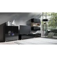 FURMEB Patryk Hojka Furmeb24 - CALABRINI 28 -Wohnwand , Schrankwand, LED-Gratis (Schwarz)