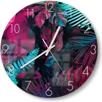 DEQORI Glasuhr Ø30 cm Zahlen 'Gefärbtes Blattwerk' Wanduhr Glas Uhr Design leise
