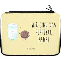 Mr. & Mrs. Panda Federmappe Milch Keks - Gelb Pastell - Geschenk, Kaffee, Milk, Bleistiftetui, Etui, Federmäppchen, Schlampermäppchen, Mäppchen, Lustige Sprüche, Cookie