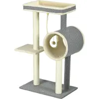Dopwii Kratzbaum Katzenbaum, 1 Katzenhöhle, 2 Liegeflächen, 60 cm x 40 cm x 104 cm, Grau + Natur
