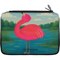 Mr. & Mrs. Panda Schlampermäppchen Flamingo Stolz Design - Weiß - Geschenk, Stiftetasche, Etui, Federmäppchen, für Stifte, Mama, Mäppchen, Rosa, Tochter, Freundin