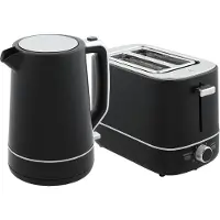 Welikera Set aus 1,7 L Wasserkocher und Toaster mit 6 Bräunungsstufen, Schwarz/Stahl