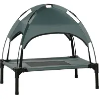 Fortuna Lai Hundeliege Outdoor mit Dach, erhöhtes Haustierbett mit Baldachin, atmungsaktiver Taftstoff, grau, 61x46x62cm für Komfort im Freien