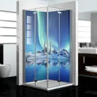 Dedeco Eck-Duschrückwände Aluminium wasserfest Motiv: Polarlicht V2, Nano-Protect hochglänzend, 2 x 100x200x0,3cm, Fliesenersatz fugenlos Wandverkleidung Wandpaneele, Germany