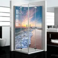 Dedeco Eck-Duschrückwände Aluminium wasserfest Motiv: Strand V5, 2 x 90x200x0,3cm, Badrückwand, Fliesenersatz fugenlos Wandverkleidung Wandpaneele, Germany