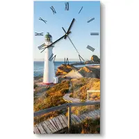 DEQORI Glasuhr 30x60 cm Römisch 'Leuchtturm Idylle' Wanduhr Glas Uhr Design leise Küchenuhr