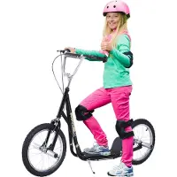 Dopwii Kinderroller mit Luftreifen Kickscooter Scooter Tretroller Cityroller für Kinder Kickboard 16 Zoll ab 5 Jahre Höhenverstellbar Schwarz 143 x 58 x 92-100 cm