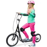 Dopwii Kinderroller 16/12 Zoll Scooter Tretroller mit Bremsen Cityroller Kickboard Kinder Roller für 5+ Jahre Kinder Schwarz 135 x 58 x 92-100 cm
