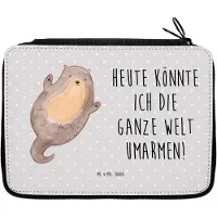 Mr. & Mrs. Panda Etui Otter Umarmen - Grau Pastell - Geschenk, Federmäppchen, glücklich, Bleistiftetui, Schlampermäppchen, Mäppchen, Optimistisch, gut Gelaunt, Federmappe