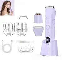 Welikera 3-in-1 Damen Rasierer & Bikini Trimmer – Nass & Trocken Elektrorasierer mit Wechselköpfen, USB-Ladung, Lila