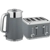 Welikera 2200W, 1,7L Wasserkocher mit Schnellkochfunktion, Kalkfilter und 4-Scheiben-Toaster mit 7 Bräunungsstufen, Grau