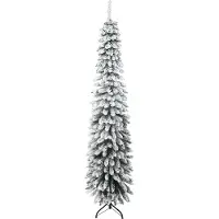 Slyrun Schneebedeckter künstlicher Weihnachtsbaum 210 cm schmal feuerfest Grün Weiß Weihnachtsbaum