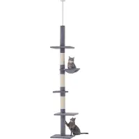 Dopwii Kratzbaum Deckenhoch höhenverstellbar, stabiler Katzenbaum mit Sisalsäulen, Katzen Kletterbaum, Grau, 40 x 34 x 230-260 cm
