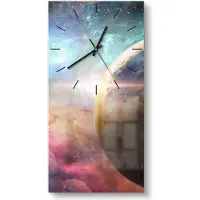 DEQORI Glasuhr 30x60 cm Modern 'Farbige Galaxie' Wanduhr Glas Uhr Design leise