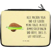 Mr. & Mrs. Panda Federmappe Avocado Yoga - Gelb Pastell - Geschenk, Humor, Mäppchen, Unsportlich, Federmäppchen, Hilfe, Schlampermäppchen, Federtasche, Etui, Haha, Bauch