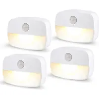 Welikera LED Nachtlicht mit Bewegungsmelder, 4PCS Warmweiß Batteriebetriebene Lichter, 2 Lichtmodi, Auto EIN/AUS Sensor Licht für Flur, Treppe, Schlafzimmer