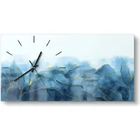 DEQORI Glasuhr 60x30 cm Modern 'Blauer Wasserfarbverlauf' Wanduhr Glas Uhr Design leise