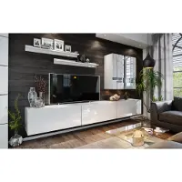 Fun Moebel Mediawand Wohnwand 7 tlg - NEXI XL 1 - Weiss Hochglanz inkl.LED