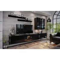 Fun Moebel Mediawand Wohnwand 7 tlg - NEXI XL 1 - Schwarz Hochglanz inkl.LED