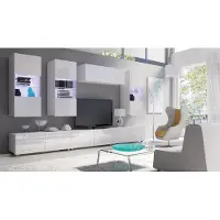 Fun Moebel Mediawand Wohnwand 7 tlg - LABRI 11 - Weiss Hochglanz