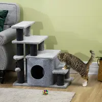 SUCCESS COURIER Haustiertreppe 3/4-stufige Katzentreppe mit Schlafhöhle & Spielball, Plüschbezug, stabile Spanplatte