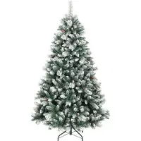 Welikera Künstlicher Weihnachtsbaum 180 cm künstlich Tannenbaum mit Schnee, 1000 Spitzen 34 Tannenzapfen Breite Basis