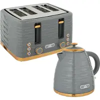 Welikera 2-in-1 Toaster und Wasserkocher Set, 7 Bräunungsstufen, Auftau- und Aufwärmfunktion, Grau