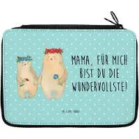 Mr. & Mrs. Panda Schlampermäppchen Bären mit Blumenkranz - Türkis Pastell - Geschenk, Federmäppchen, Familie, Bleistiftetui, Mutti, Mäppchen, Töchter, Muttertag, Kinder