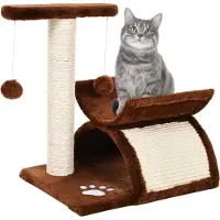 MEIYOU Kleiner Kratzbaum für Katzen, Katzenkratzbaum mit Spielball, Braun, 40 x 30 x 43 cm