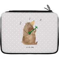 Mr. & Mrs. Panda Federmappe Bär Gitarre - Grau Pastell - Geschenk, Schreibmappe, Teddy, Bleistiftetui, Federmäppchen, Etui, Federtasche