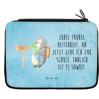 Mr. & Mrs. Panda Federtasche Pinguin Schultüte - Eisblau - Geschenk, Etui, Bleistiftetui, Federmäppchen, Mäppchen, Zur Einschulung, Schulanfänger, Erster Schultag